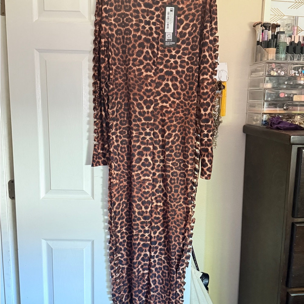 Rebdolls Women's Plus Bodycon Long Sleeve Cut Out Maxi Dress - Leopard Print